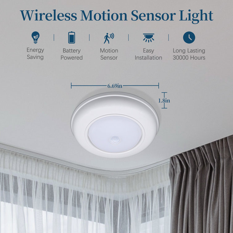 Motion Sensor Ceiling Light Battery Operated Wireless Motion Activated LED Light Indoor 300lm White TOOWELL