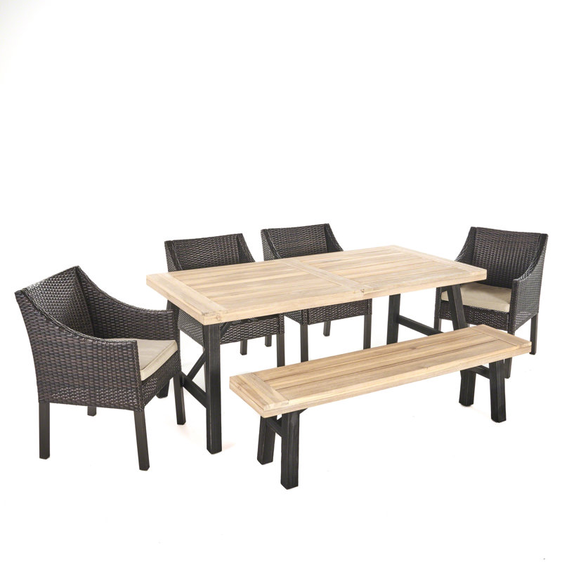 Aranson 6 - Person Acacia Solid Wood Patio Dining Set Rectangular Table