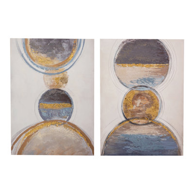 Abstract Set 2 Canvas 40% Hand Painted 50X3X70 Cm - 2 Piece Wrapped Canvas Print Set
