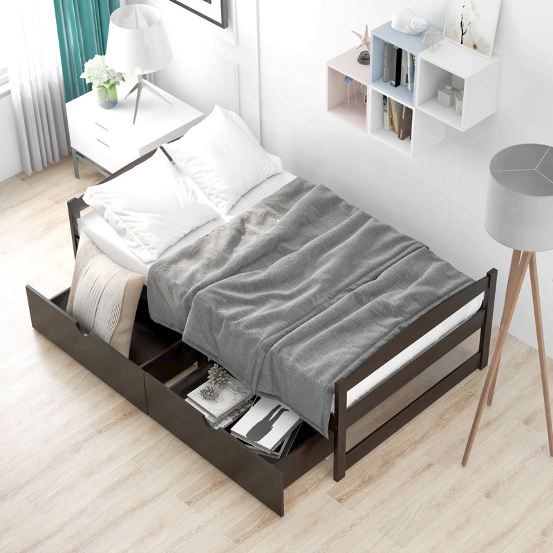 Lit plateforme simple avec deux tiroirs, Espresso