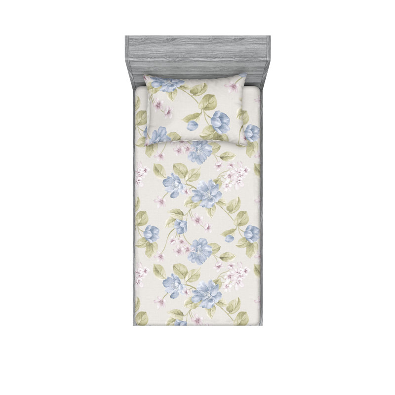 Drap-housse et taies décoratives 3 pièces Ambesonne, Vert pistache, crème / floral