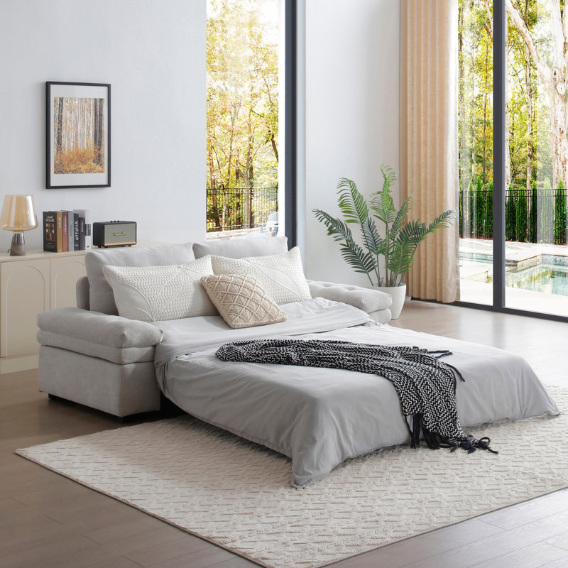 Munos Full Size Convertible Sleeper Sofa, 77" Pull Out Sofa Bed, Gray