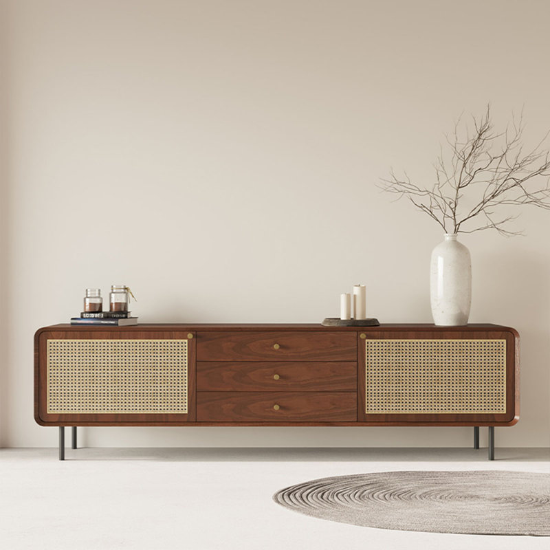 Meuble télé en bois de noyer massif, H 23,62 po x L 70,87 po x l 15,75 po