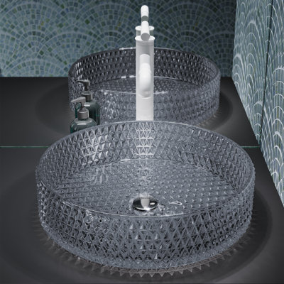 Lavabo vasque rond en verre noir 15,75 po Caché