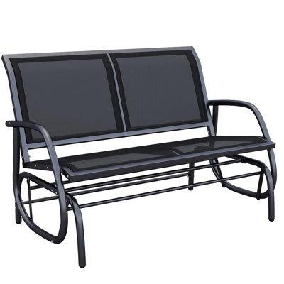 2 bancs à bascule d'extérieur, fauteuil à bascule double pour patio avec tissu en toile à séchage rapide et cadre en acier robuste thermolaqué pour jardin, terrasse, noir, 46,64 po x 27,5 po x 33,5 po 2, Banc. Cadre.