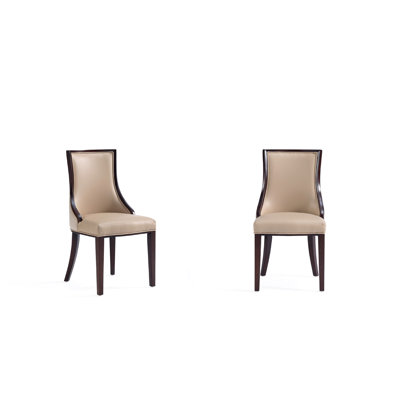 Grand Traditional Vegan Leather and Velvet Upholstered Beech Wood Side Chair in Tan