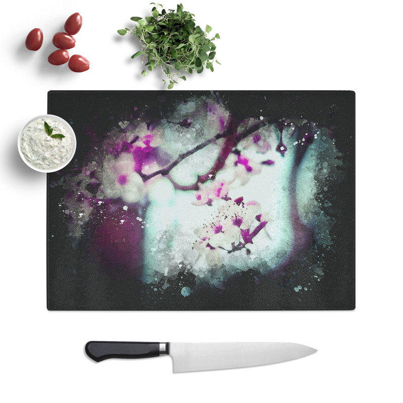 Cherry Blossom Flowers Vol.10 Paint Splash Chopping Board, 0.4cm H x 20cm W x 28.5cm L