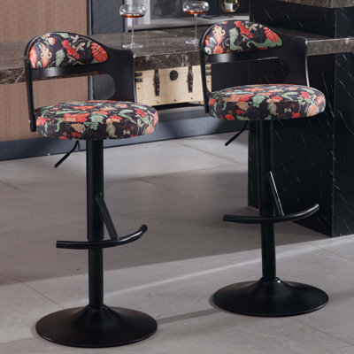 Ensemble de 2 tabourets de bar, tabourets de bar réglables en bois cintré, chaises pivotantes à hauteur de comptoir avec dossier et siège rembourré, pour bar, cuisine, salle à manger