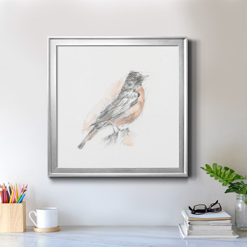 Robin des bois croquis I - reproduction de photo sur toile, Cadre argenté, H 22,5 po x l 22,5 po x P 1,5 po