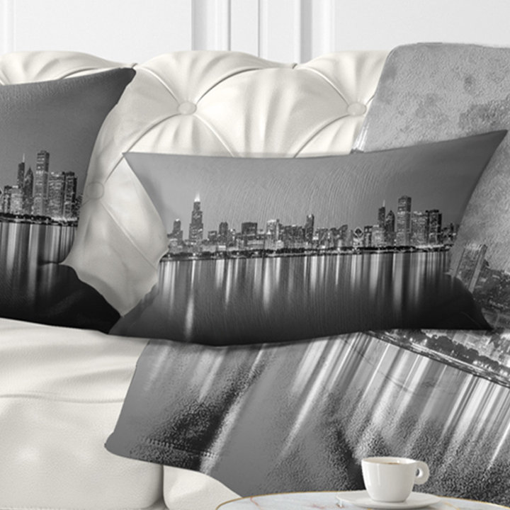 Housse et housse de coussin Chicago City Skyline at Night, Rectangle 12" x 20"