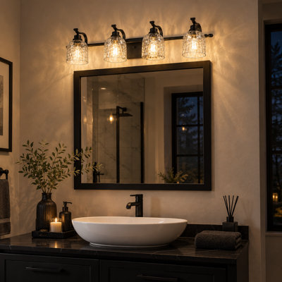 Abat-jour de salle de bain en verre martelé 4 lumières Farmhouse