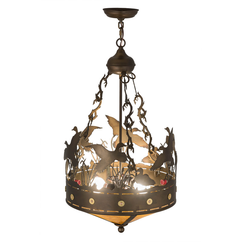 Antique Copper and Glass Ducks in Flight Pendant Light