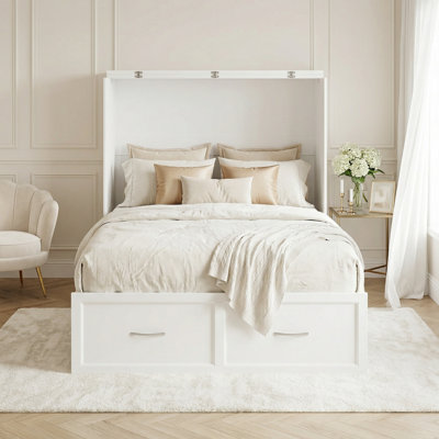 Fold-Out Murphy Bed Chest with Built-In Power Outlets and Storage Drawer