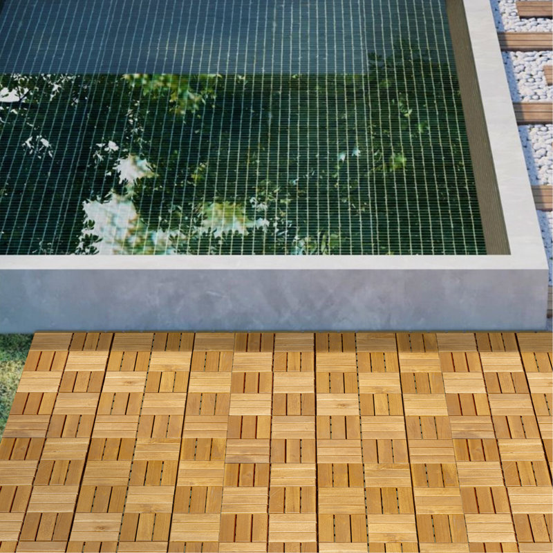 30 tuiles de terrasse emboîtables à motif rayé, Jaune