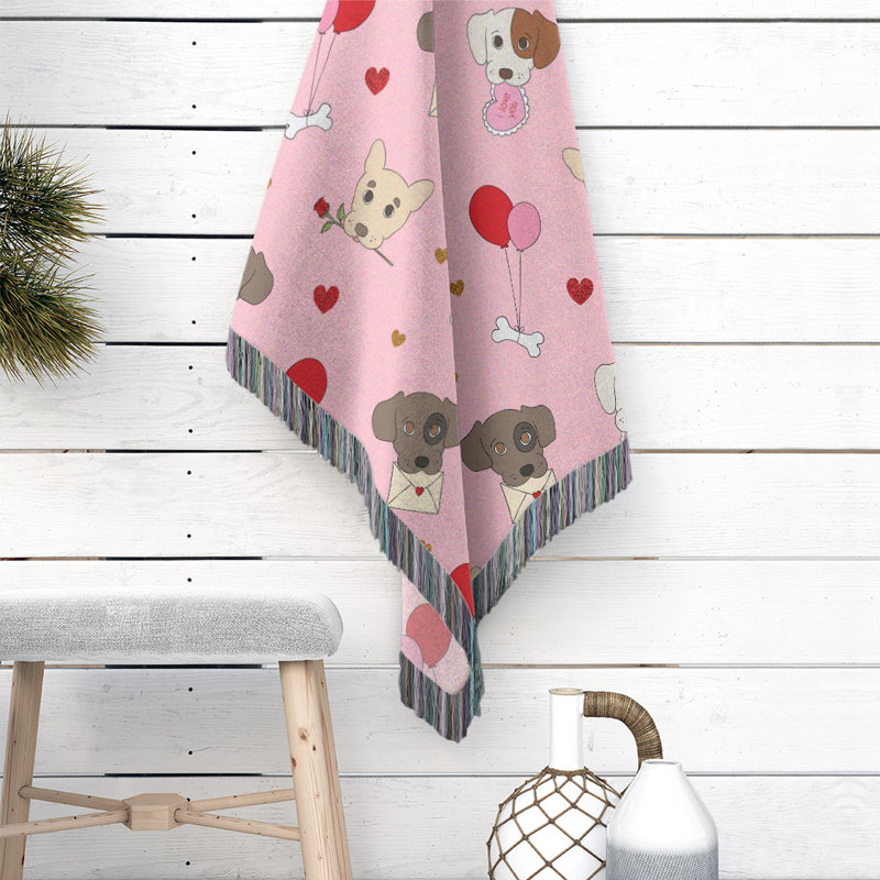 Hand Woven Throw Blanket, 80" W x 60" L, Pink/Brown