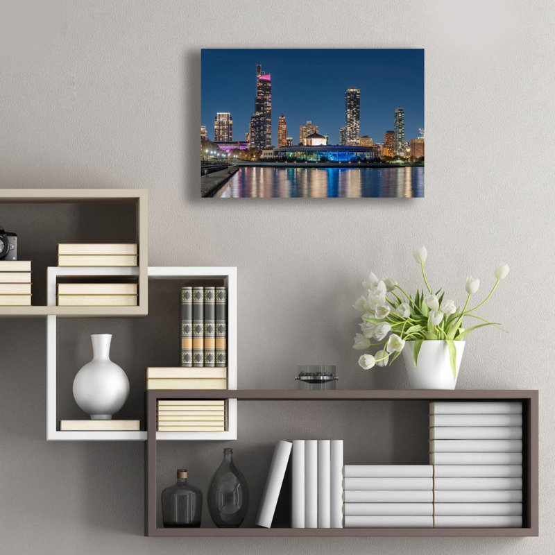 Art mural en verre épique «Chicago Nighttime Skyline 6» par Epic Portfolio, H 16 po x l 24 po
