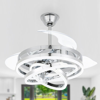 Brynnly 42" Retractable DC Motor Ceiling Fan with LED Lights, Remote 3-Colour 6-Speed