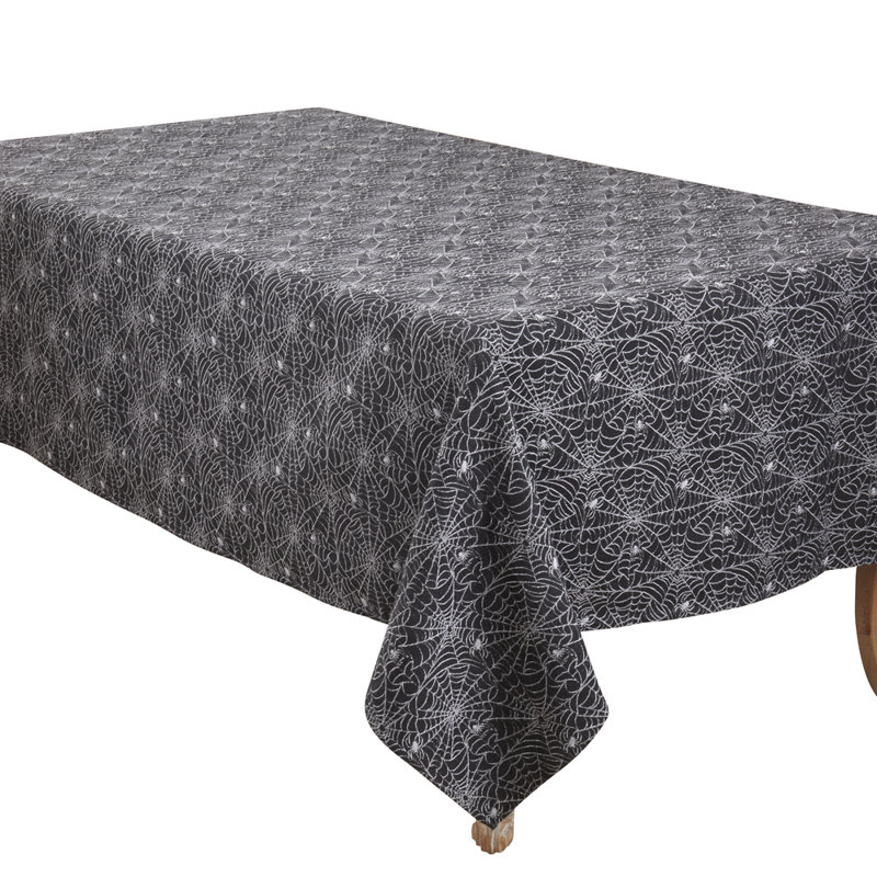 Spider Wen Jacquard Black Cotton Blend Tablecloth 65" W, 65" Rectangle