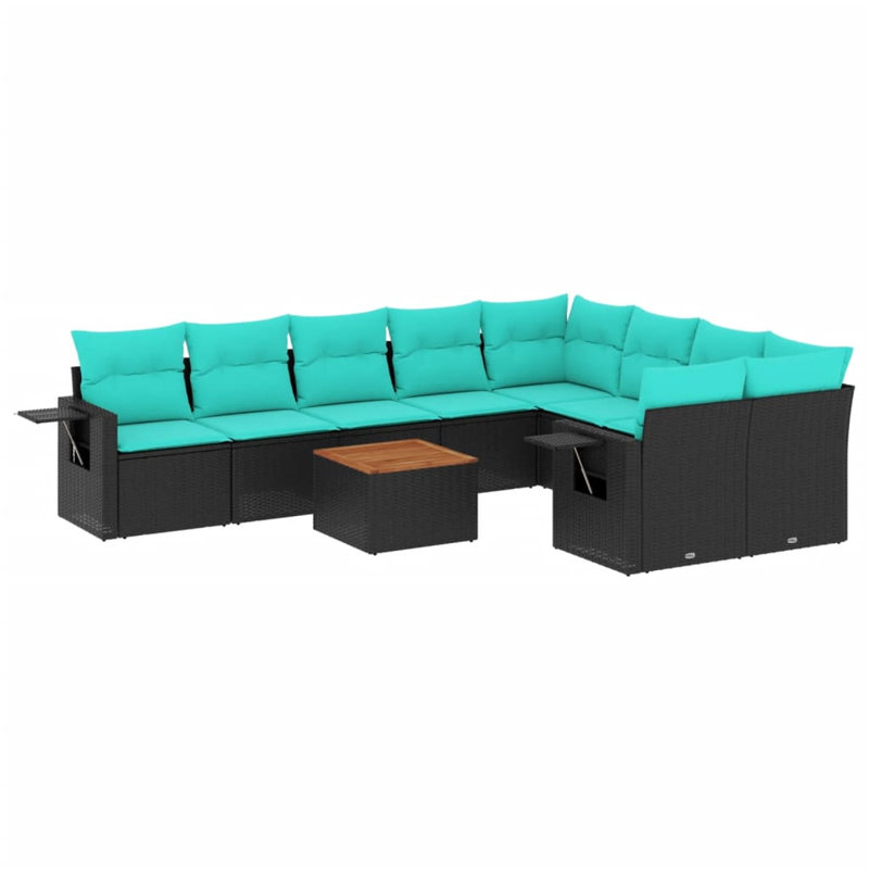  Ensemble de canapé de patio 10 pièces avec coussins en rotin de polyester noir