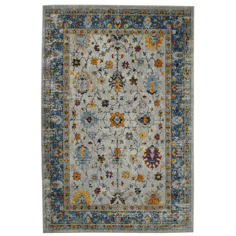 Blue and Orange Rectangular Reversible Synthetic Area Rug