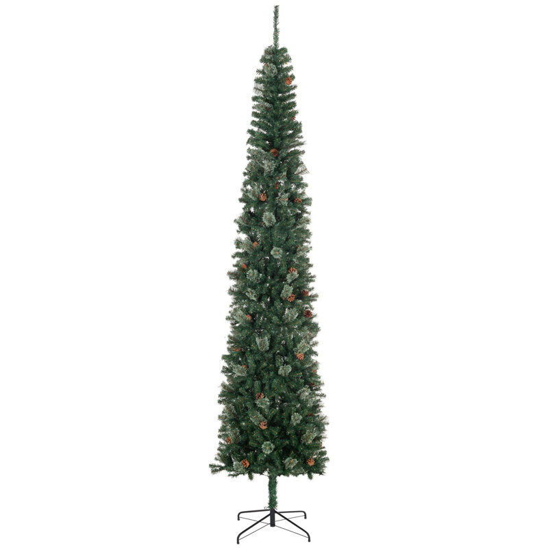 Arbre de Noël artificiel 9,5 pi, aiguilles de pin minces avec branches réalistes, pommes de pin et base en métal