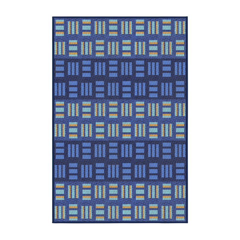 Bleu géométrique Saulsberry Tapis décoratif, Rectangle 8 pi x 10 pi