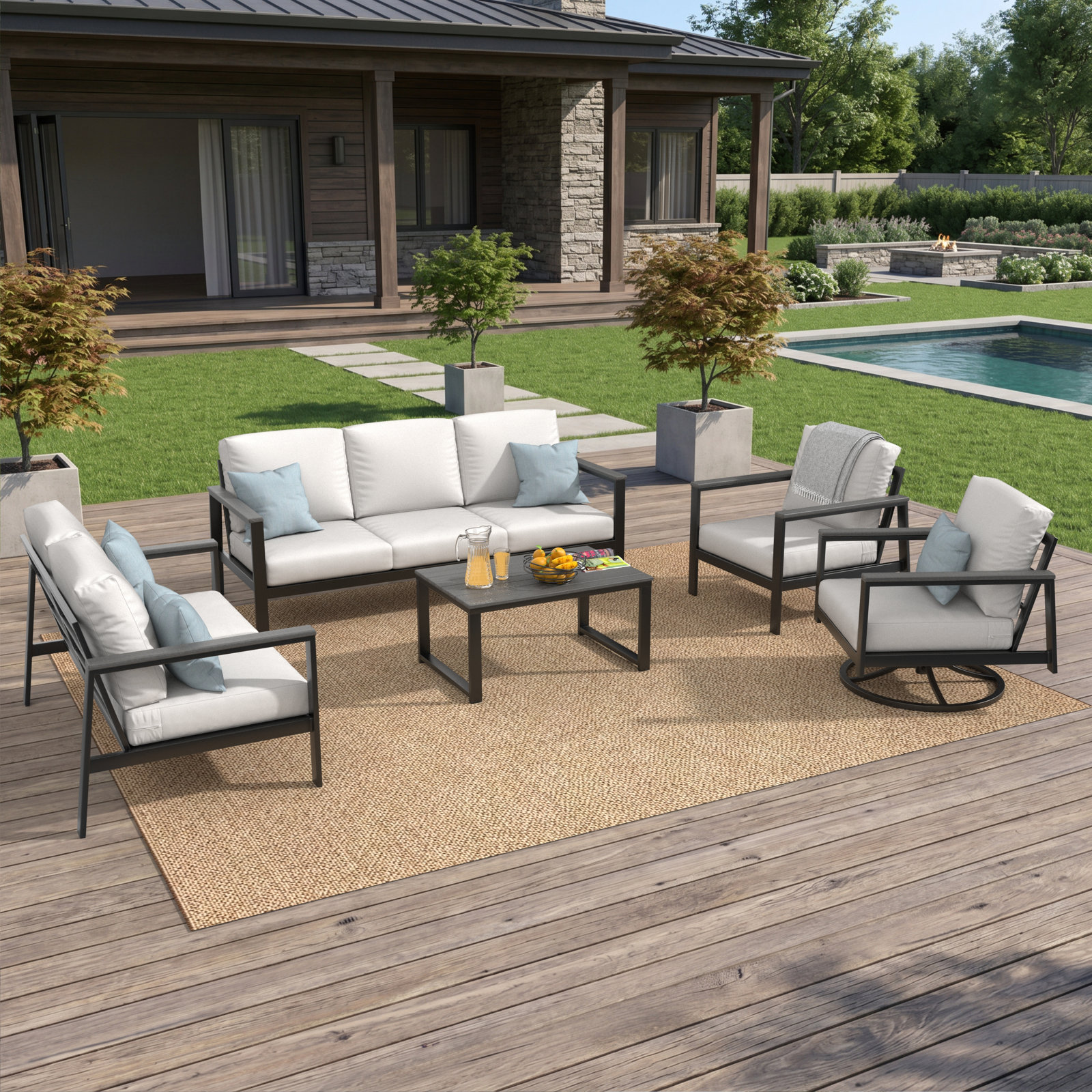 Townsend 7-Person Sunbrella® Patio Seating Group, Sunbrella Canvas Natural