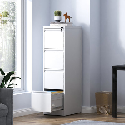 Classeur à 4 tiroirs en métal pour bureau / maison avec serrure, acier, dispositif d'inclinaison, tiroirs à pleine extension pour les tiroirs verticaux de rangement de documents de format A4 / Légal / lettre, inclinaison forte, manipulation efficace