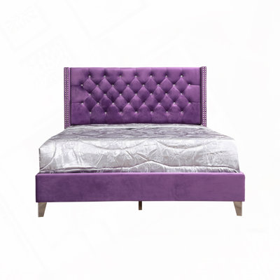 Velvet Upholstered Bed with Tufted Headboard