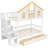 Twin Size Wooden House Roof Bunk Bed with Window Door and Roof,Storage Drawers and Staircase,White+Natural-983514771