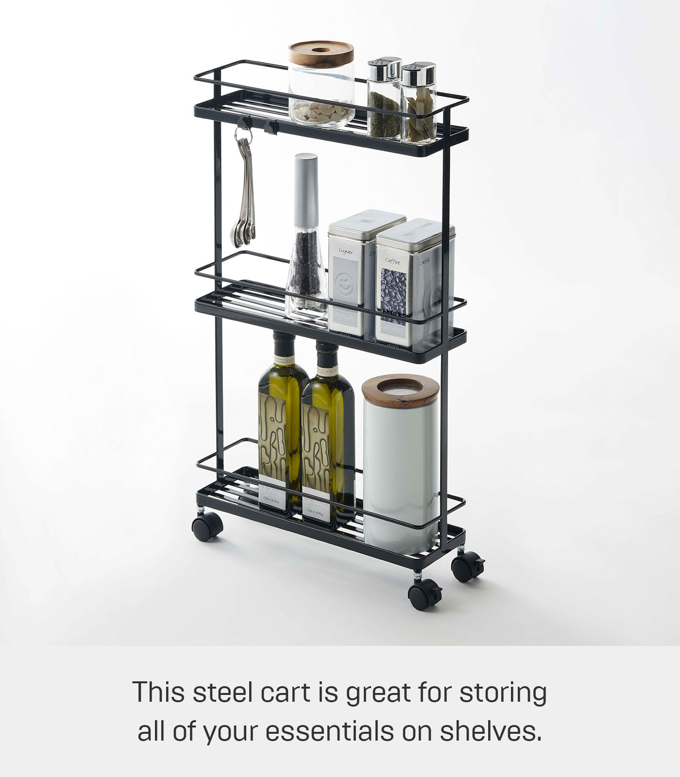 Yamazaki Home Tower Rolling Kitchen Cart, Black