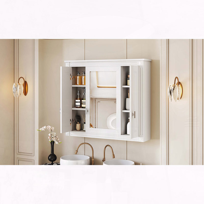 35 Inch Wall Mounted Medicine Cabinet with 4 Shelves - White, White