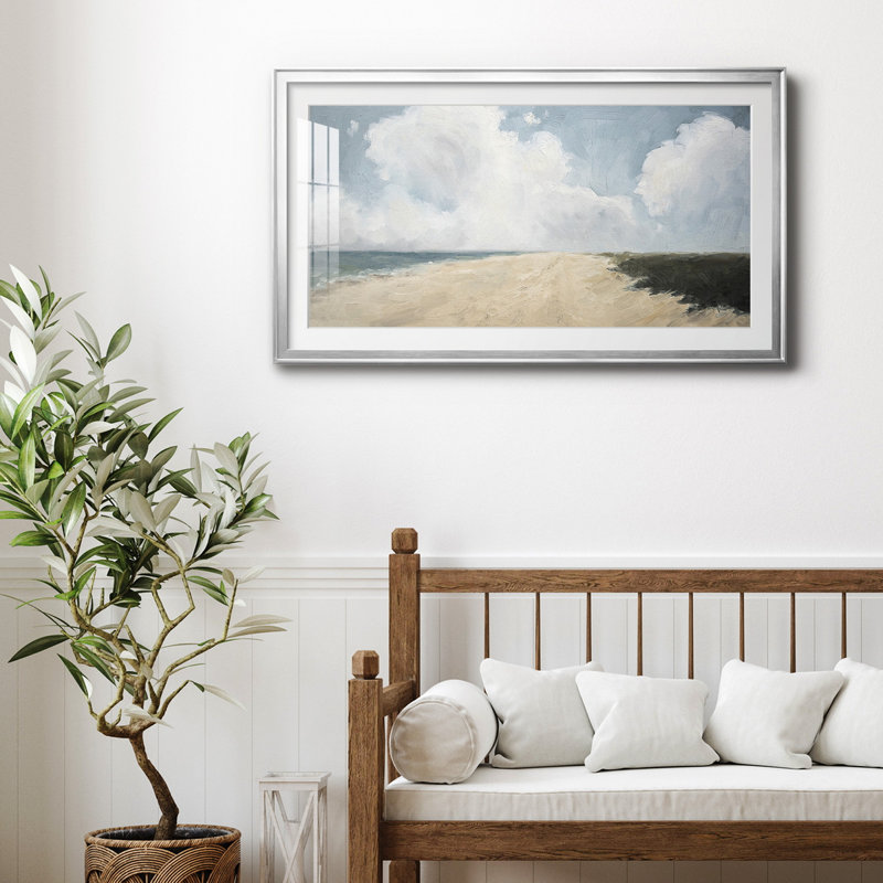 Beach Stroll - reproduction encadrée de qualité supérieure - prête à être accrochée, Argent, H 22,5 po x l 42,5 po x P 1 po
