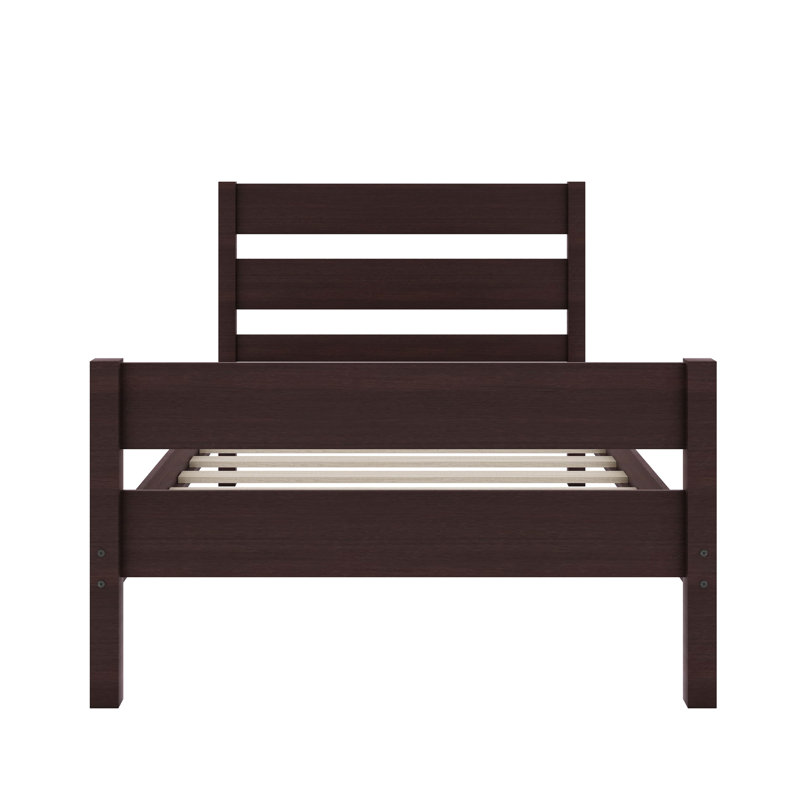 Structure de lit simple en bois avec tête et pied de lit intégrés, Espresso