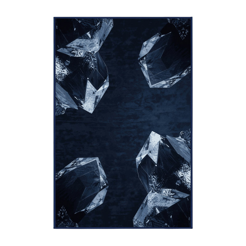 Tapis gris moelleux doux et moelleux à motif géométrique en caverne de cristal Kelton, 5 x 7