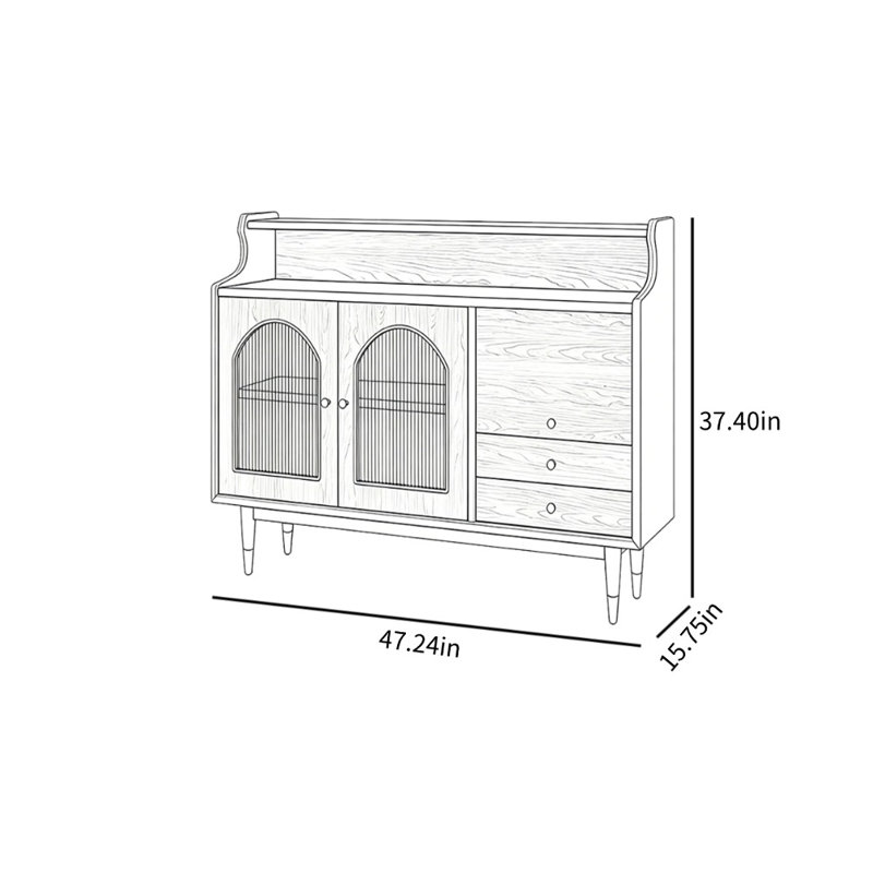 Vitrine de ménage minimaliste en verre, H 37,4 po x l 47,24 po x P 15,75 po, Noyer