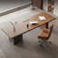 Bureau rectangulaire rétro en bois massif brun-107761090