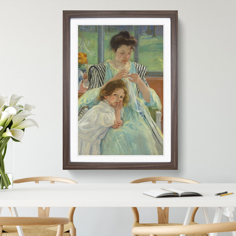 Young Mother Sewing by Mary Cassatt - Picture Frame Painting, 36cm H x 27cm W x 2cm D, Walnut Framed
