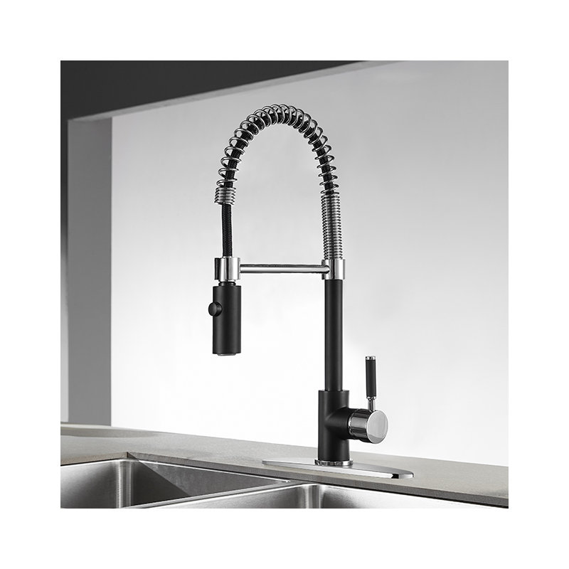 Kingston Brass Kaiser Single-Handle 1-Hole Deck Mount Pre-Rinse Kitchen Faucet, Matte Black/Polished Chrome