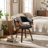 Modern Upholstered Dining Chairs, Black Faux Leather With Wooden Legs, Soft Padded Seat And Back, Scandinavian Kitchen And Dining Room Side Chairs​​-485555604