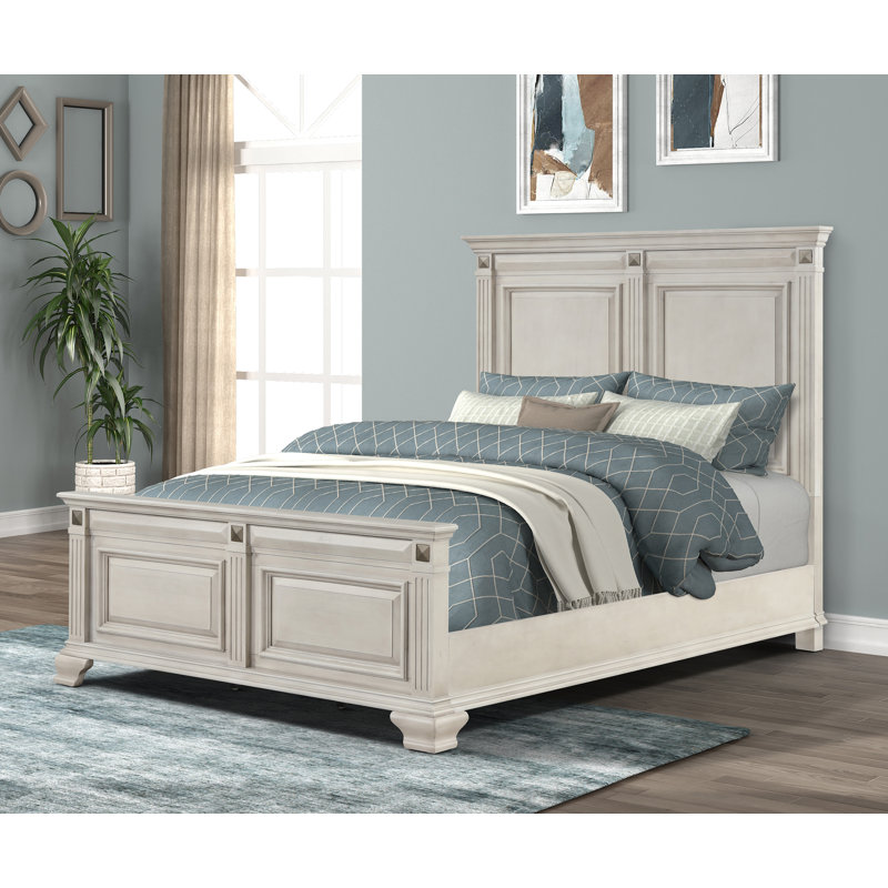 Queen Pine Wood Frame Bed with Headboard and Drawer