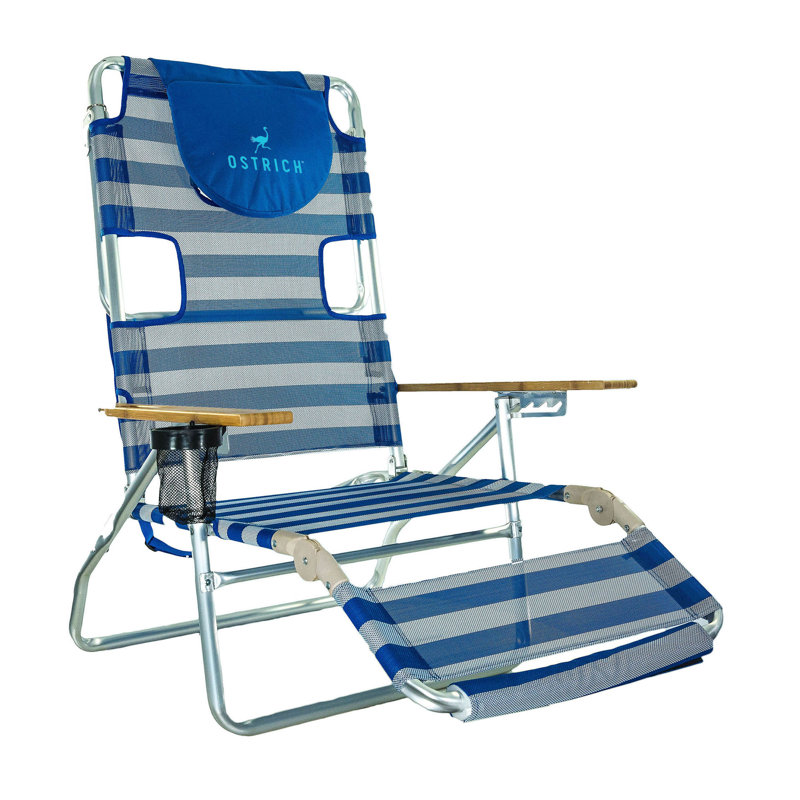 Ostrich The Original 3N1 Lightweight Beach Lounge Chair with Footrest, Stripe, Blue Stripe
