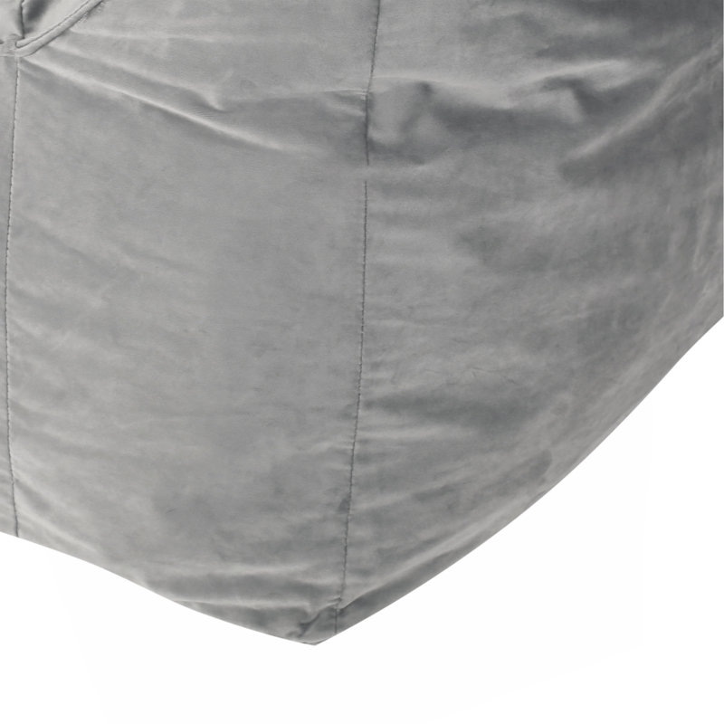 Allea Velveteen Bean Bag Chair With Armrests, Gray Velvet, 43" H x 40" W x 40" D