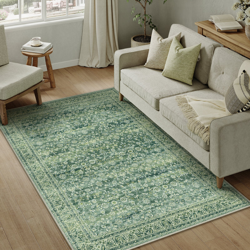  Tapis floral rétro vert, Rectangulaire 3 pi x 5 pi
