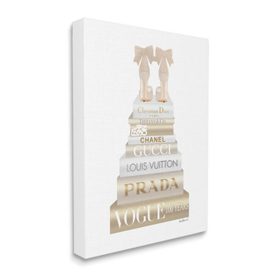 Cream Bow Heels High Fashion Glam Bookstack Oversized Stretched Canvas Wall Art by Amanda Greenwood