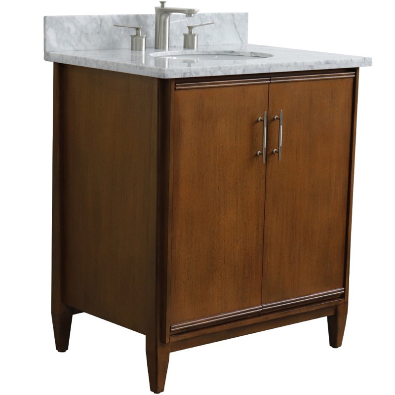 Ensemble de meuble-lavabo simple 31 po, Marbre blanc