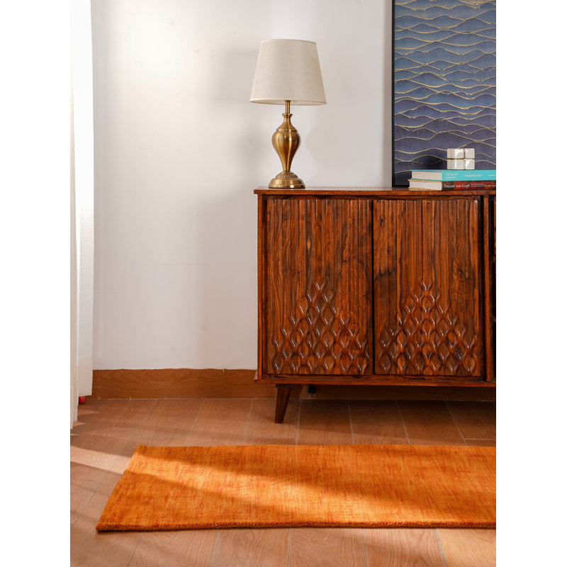 Tapis de couloir en laine nouée à la main Manns, Orange, Tapis de couloir 2 pi 8 po x 12 pi
