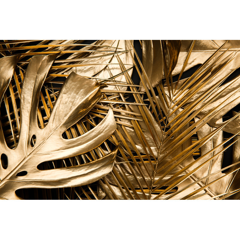 Gold Tropical Leaves - Wrapped Canvas Print, 30cm H x 46cm W x 3.8cm D