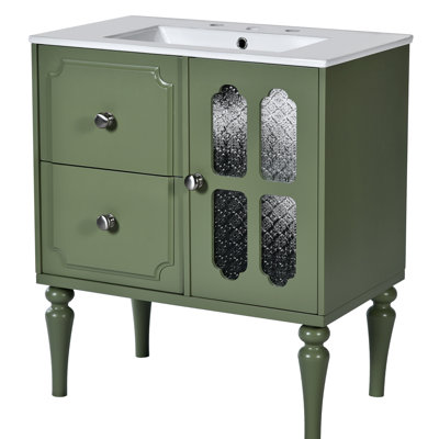 Meuble-lavabo de salle de bain en céramique - Meuble-lavabo rétro de 30 po avec 2 tiroirs et une structure pratique