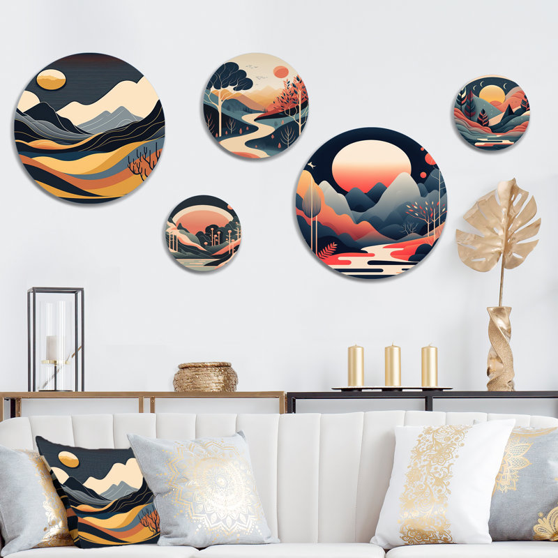 Ensemble de 5 décorations murales jaune lune dans les montagnes III
